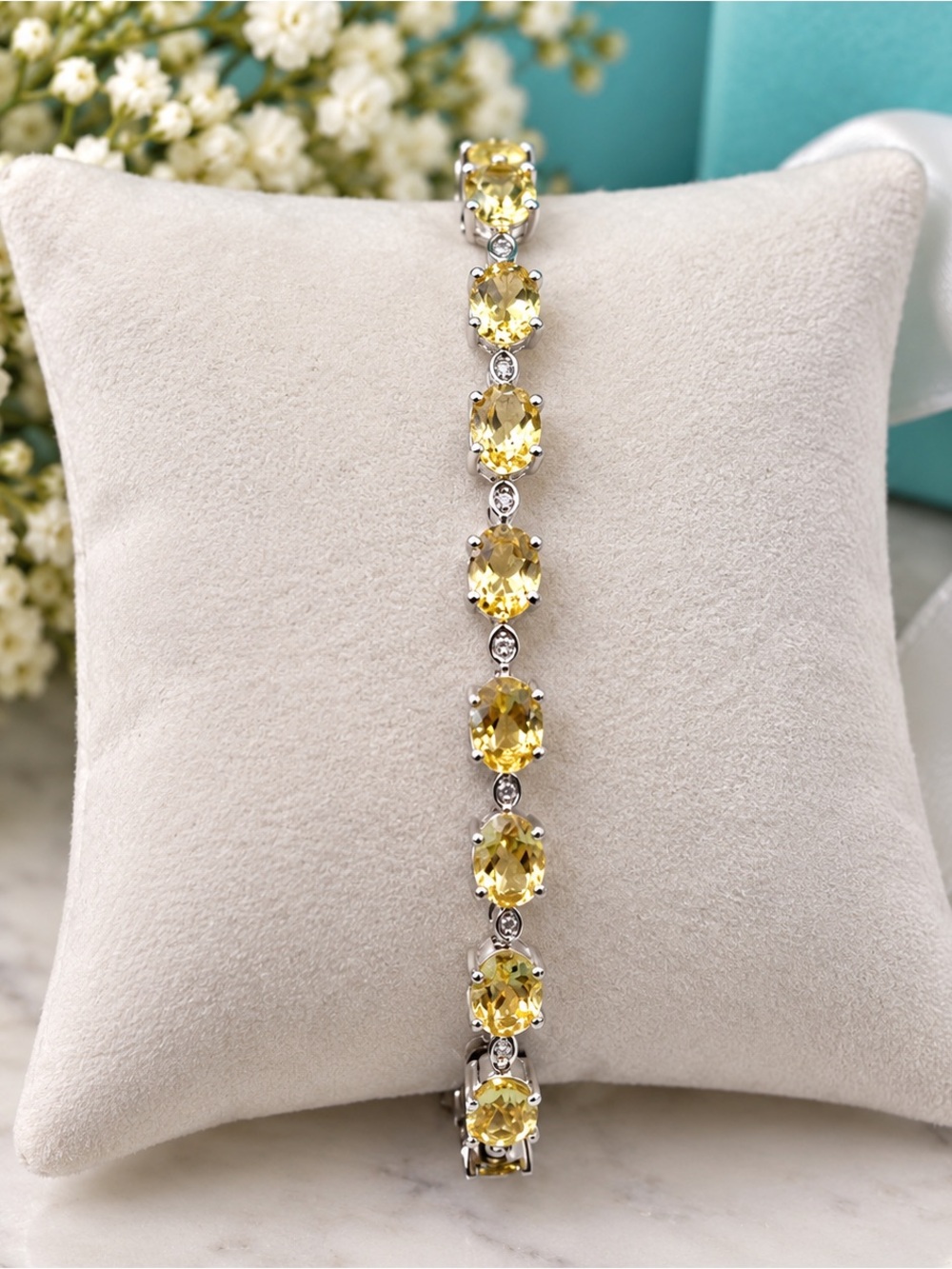Citrine and Diamond Accent Tennis Bracelet 10ctw Set In Sterling Silver